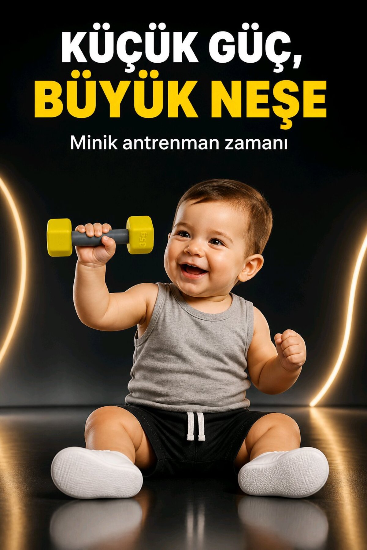 Bebek Çıngırağı Fitness Temalı Dumbell Oyuncak 14 cm Yenidoğan Baby Shower Hediyesi