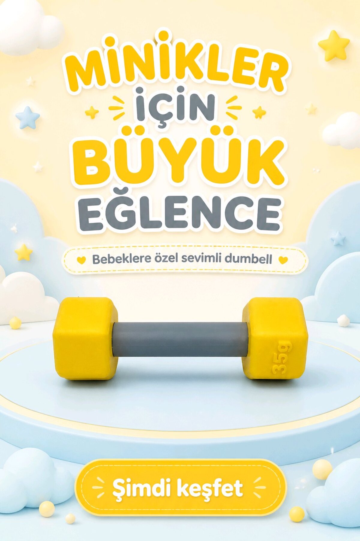 Bebek Çıngırağı Fitness Temalı Dumbell Oyuncak 14 cm Yenidoğan Baby Shower Hediyesi