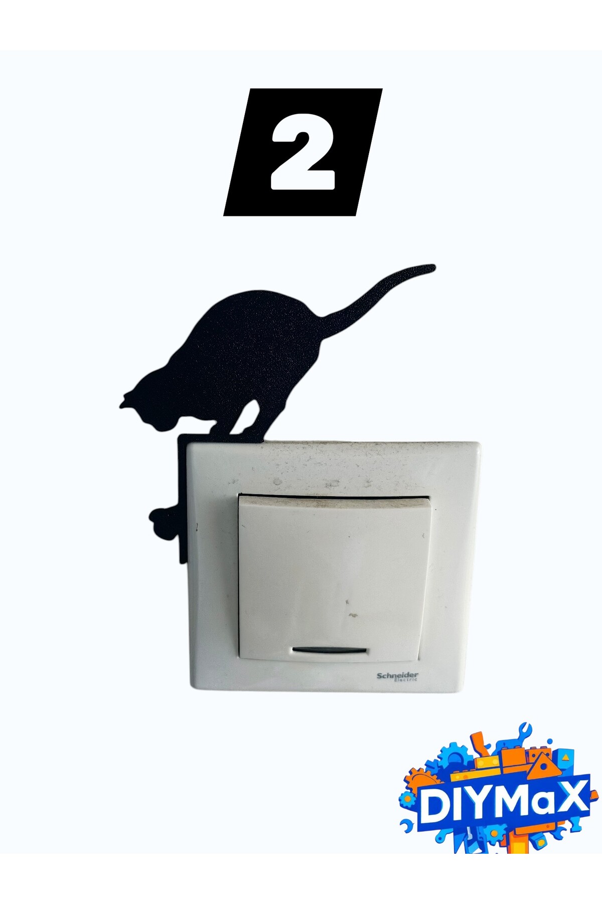 Kedi Figürlü Dekoratif Siyah Priz ve Elektrik Anahtarı Süsü 4'lü Set