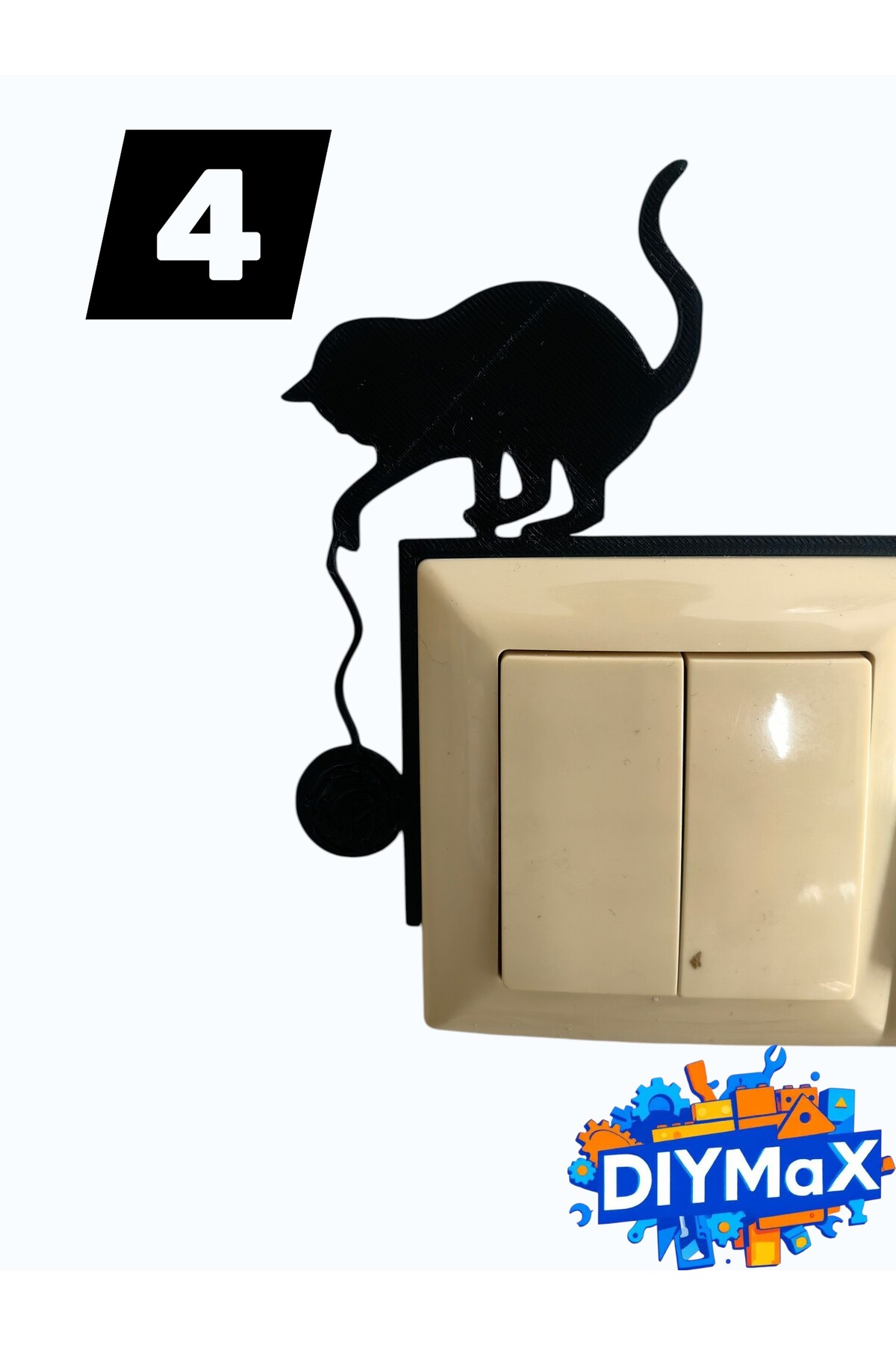 Kedi Figürlü Dekoratif Siyah Priz ve Elektrik Anahtarı Süsü 4'lü Set