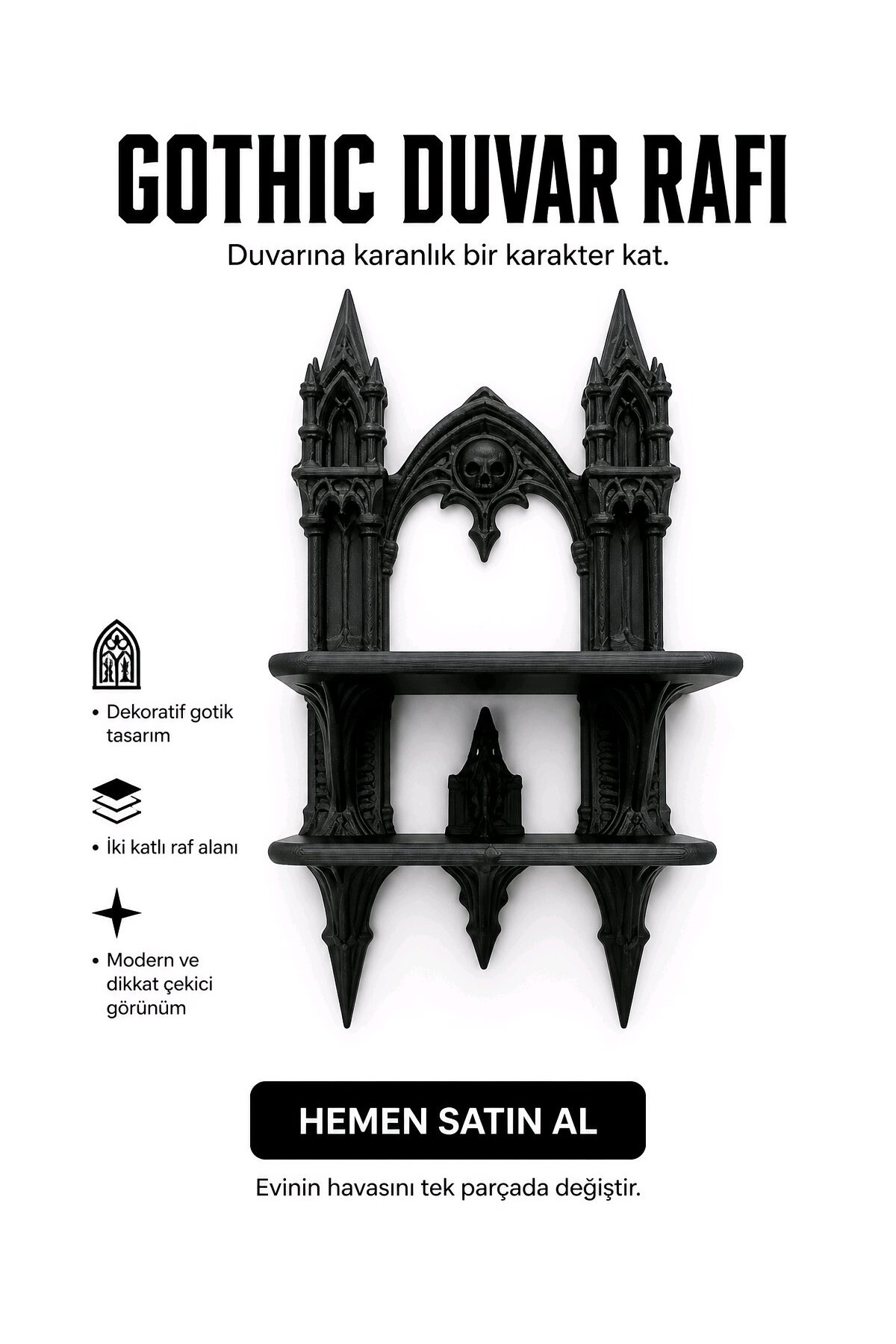 Gotik Katedral Duvar Rafı 2 Katlı Dekoratif Takı ve Kristal Sergileme Standı
