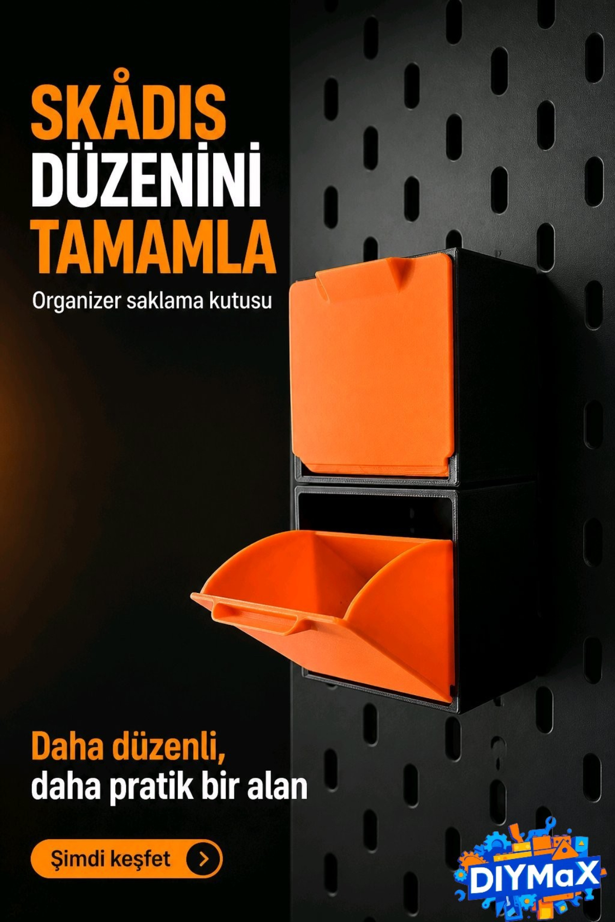 Skadis Uyumlu Çekmeceli Organizer | Kilitli Saklama Kutusu Pano Düzenleyici Atölye Ofis Kutusu