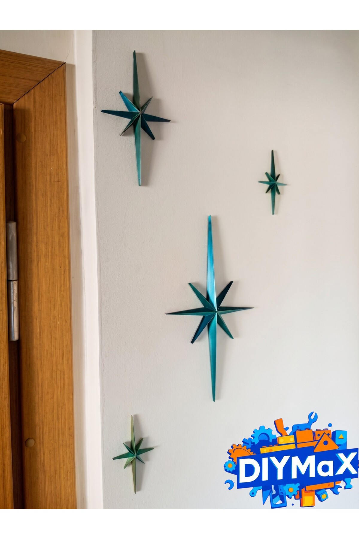 Yıldız Duvar Dekoru 4'lü Set | Mid-Century Modern Starburst Dekoratif Duvar Süsü