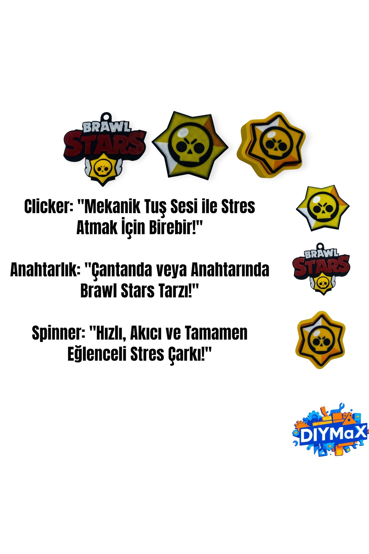 Brawl Stars 3’lü Set Clicker Spinner Anahtarlık Oyuncu Hediyesi