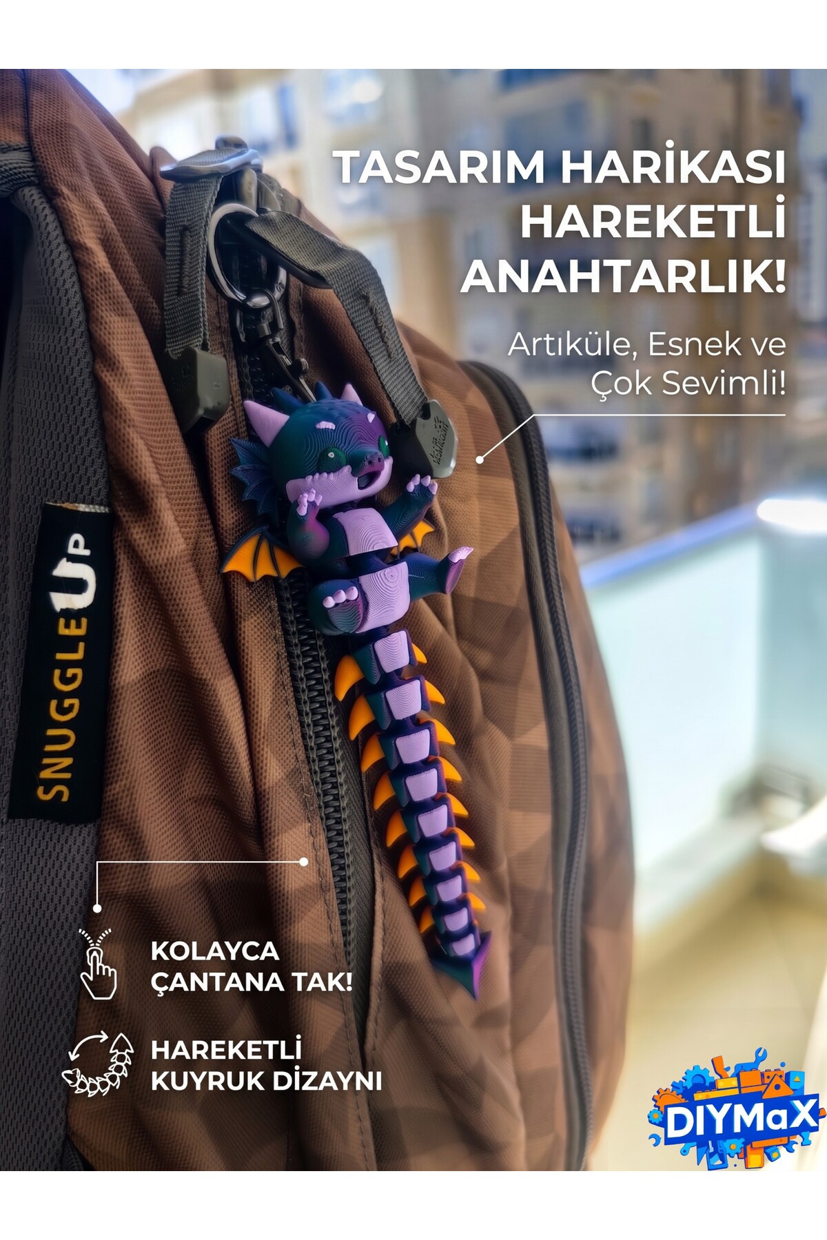Gökkuşağı Ejderhası: Hareketli Bebek Ejderha Anahtarlık - Eğlenceli El Oyuncağı (15cm)