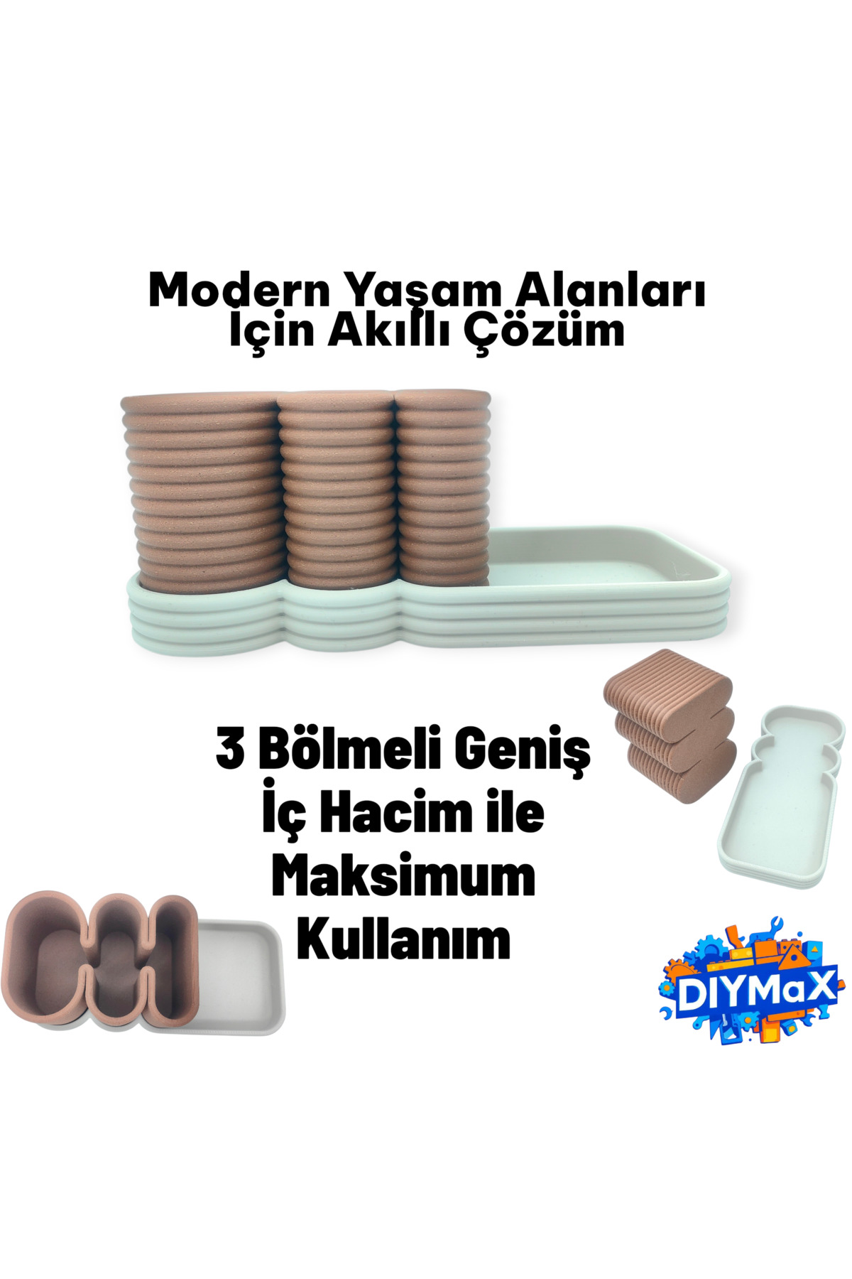 Modern 3 Bölmeli Kumanda Düzenleyici & Dekoratif Masaüstü Organizer