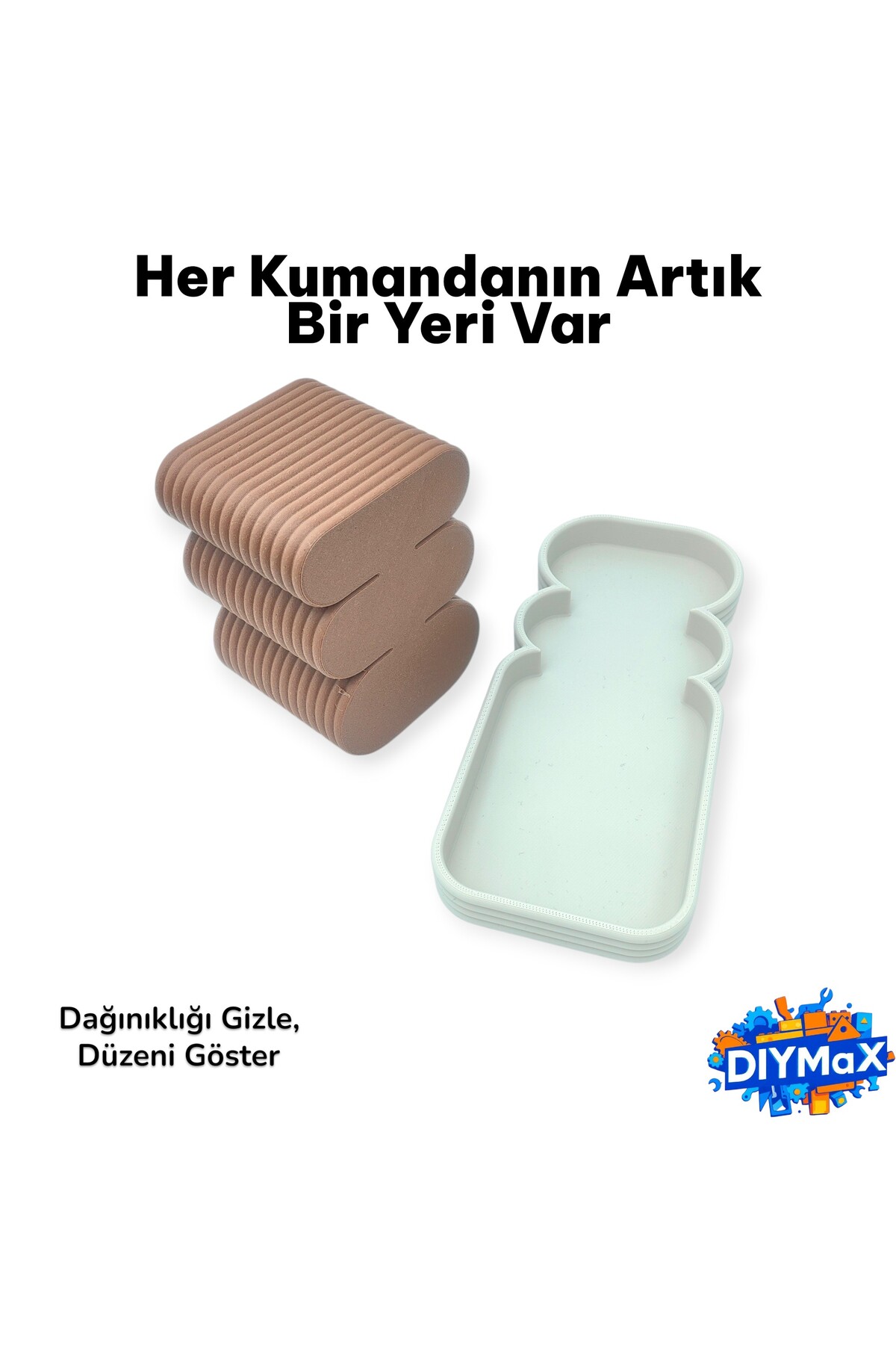 Modern 3 Bölmeli Kumanda Düzenleyici & Dekoratif Masaüstü Organizer