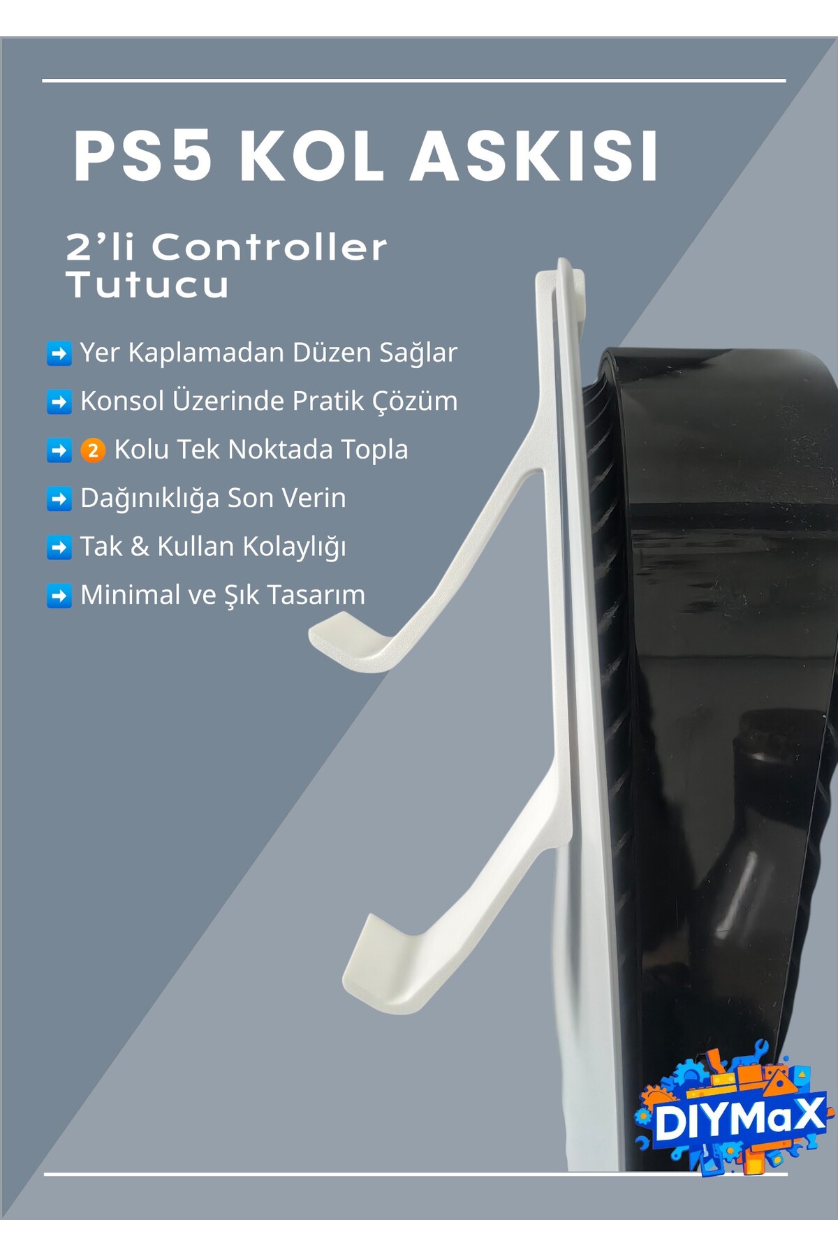 PS5 Kol Askı Aparatı – 2’li Controller Tutucu Clip, PlayStation 5 Yan Montaj Standı