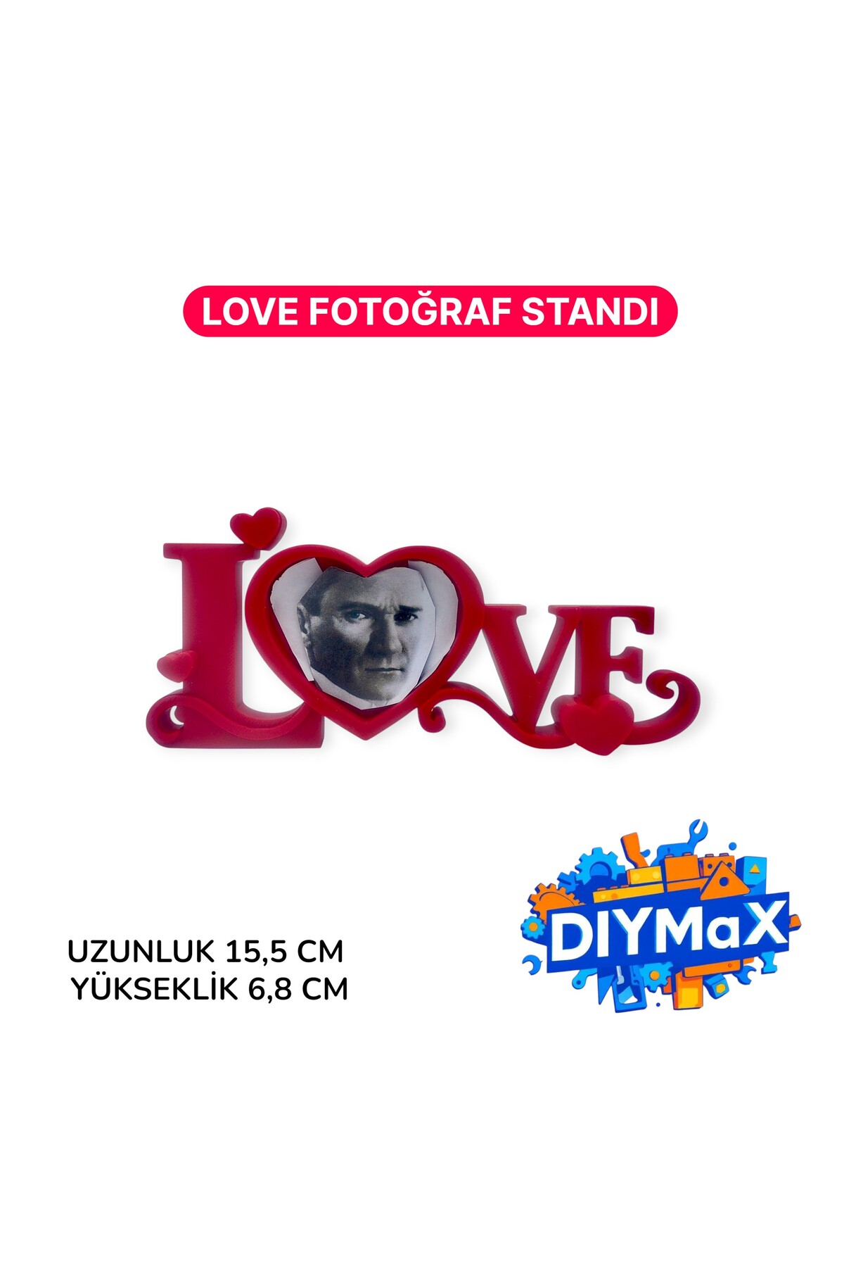 LOVE Yazılı Fotoğraf Tutucu Stand – Kırmızı Dekoratif Fotoğraf Çerçevesi