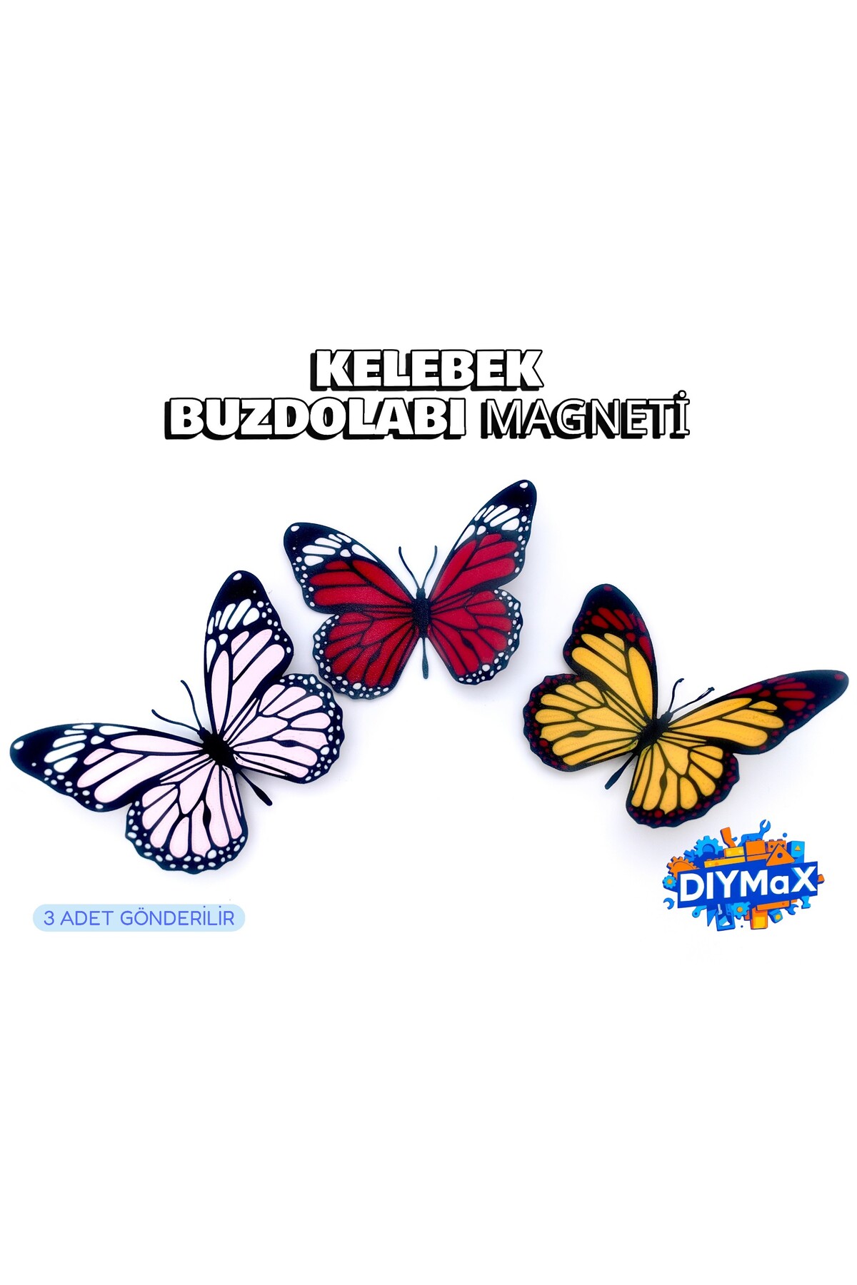 Kelebek Buzdolabı Magneti 3’lü Set – Dekoratif Renkli Kelebek Mıknatıslı Buzdolabı Süsü
