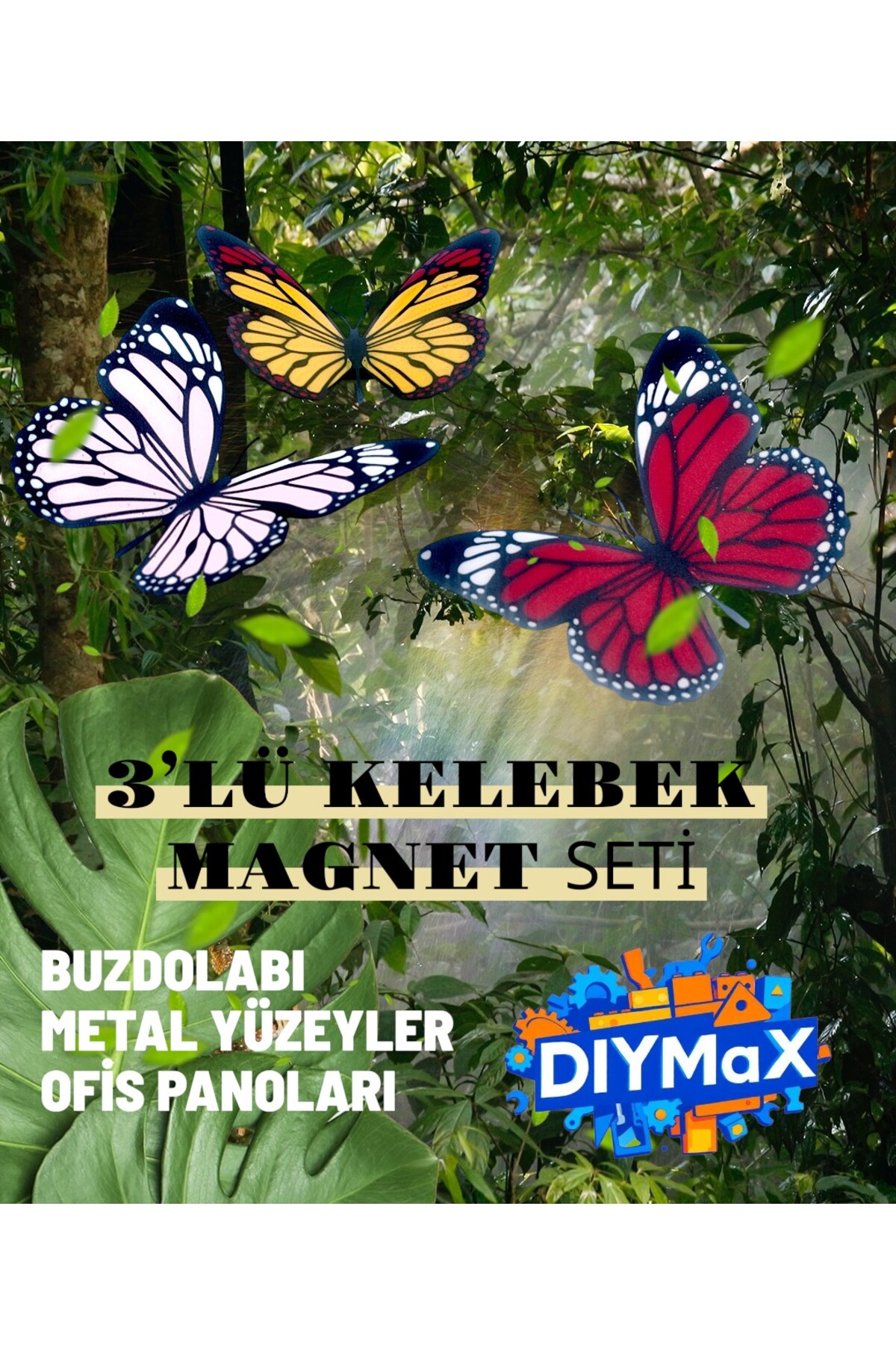 Kelebek Buzdolabı Magneti 3’lü Set – Dekoratif Renkli Kelebek Mıknatıslı Buzdolabı Süsü
