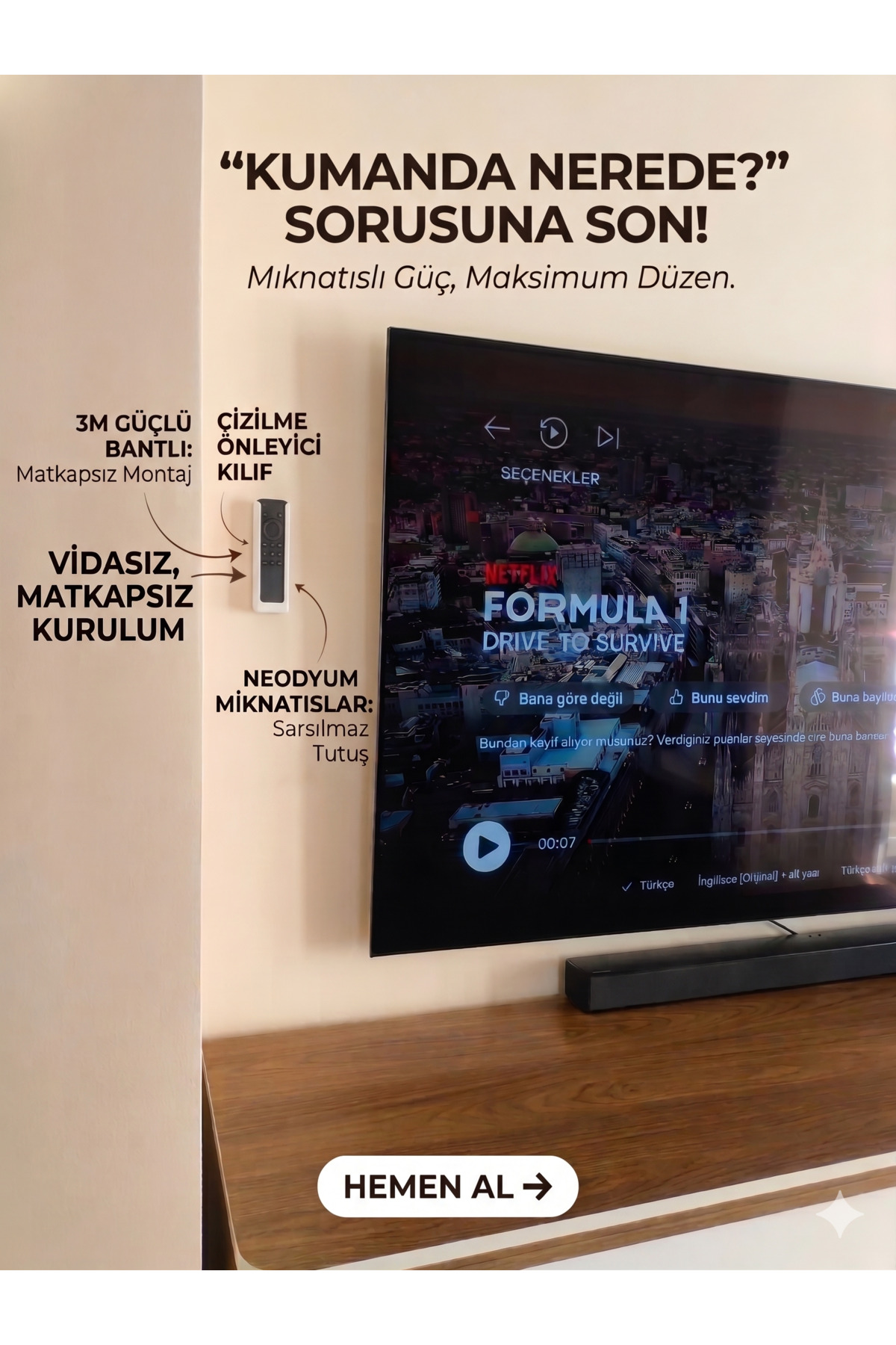 Samsung TM2360E Solar Kumanda Mıknatıslı Duvar Aparatı | 2023+ Uyumlu | 3M Bantlı | Çizilme Önleyici