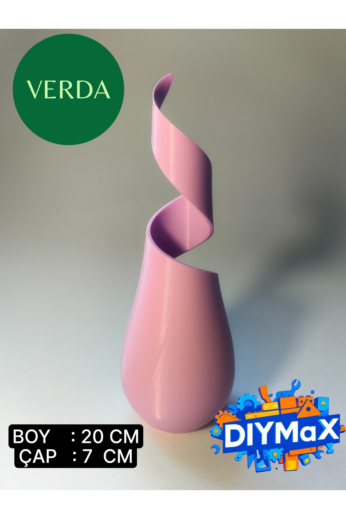 VERDA Yapay Çiçek Saksısı 20 cm Dekoratif Modern Masaüstü Saksı 7 cm Çap + 2 Adet Yapay Çiçek Hediye