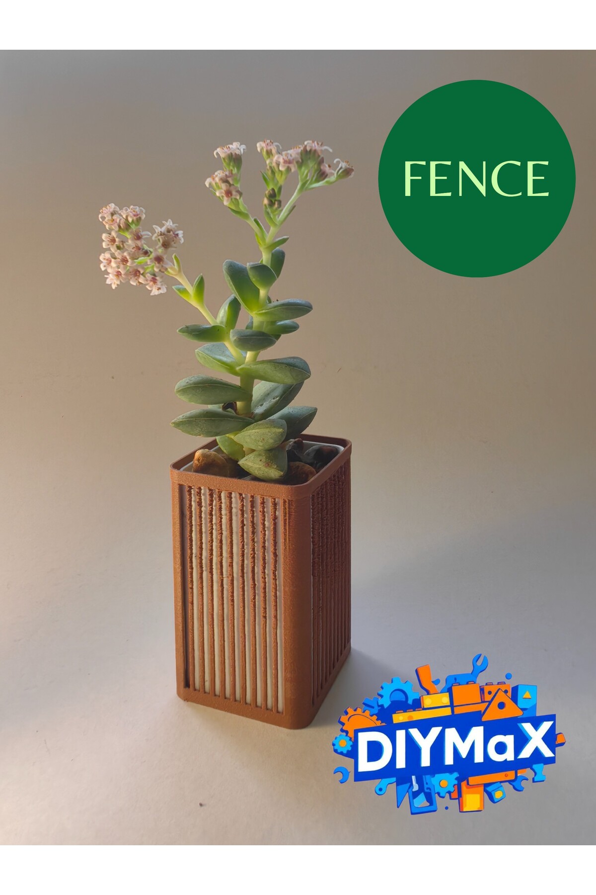 FENCE Model Dekoratif Saksı 5x5x8 cm – Parmaklık Desenli Modern Mini Sukulent & Kaktüs Saksısı