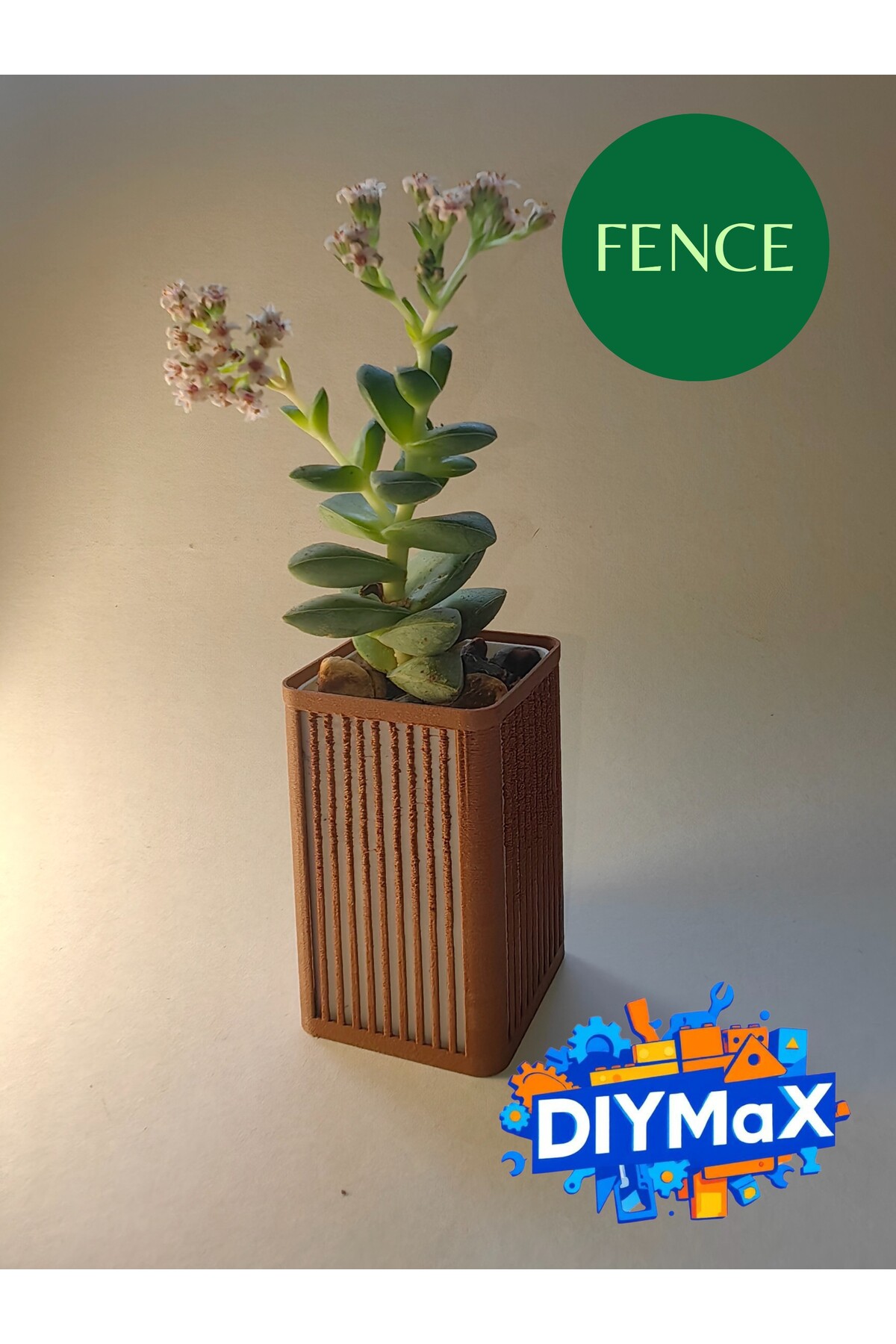 FENCE Model Dekoratif Saksı 5x5x8 cm – Parmaklık Desenli Modern Mini Sukulent & Kaktüs Saksısı