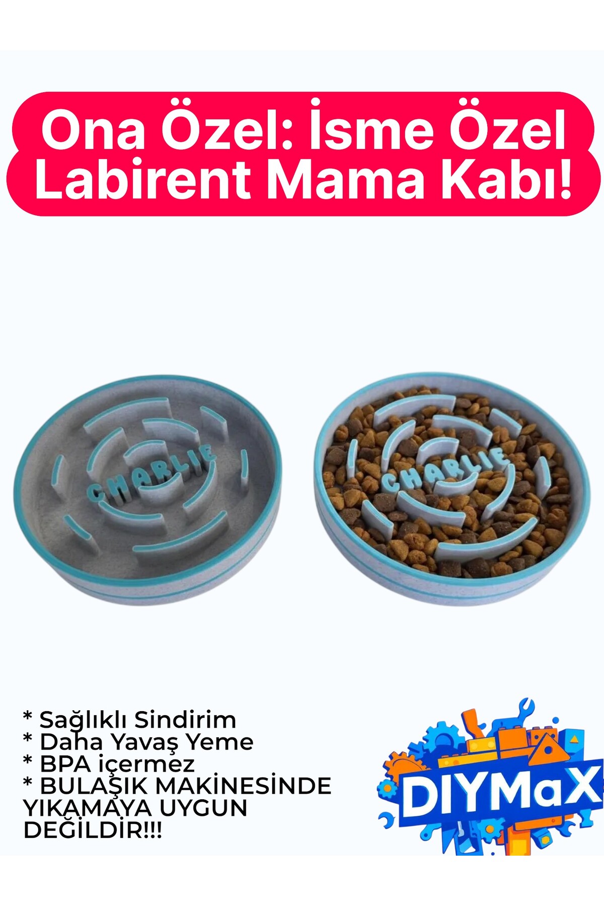 ORTA BOY - Hızlı Yeme Önleyici Köpek Mama Kabı - Kişiye Özel Labirent Tasarım Anti-Stress Diyet Kabı