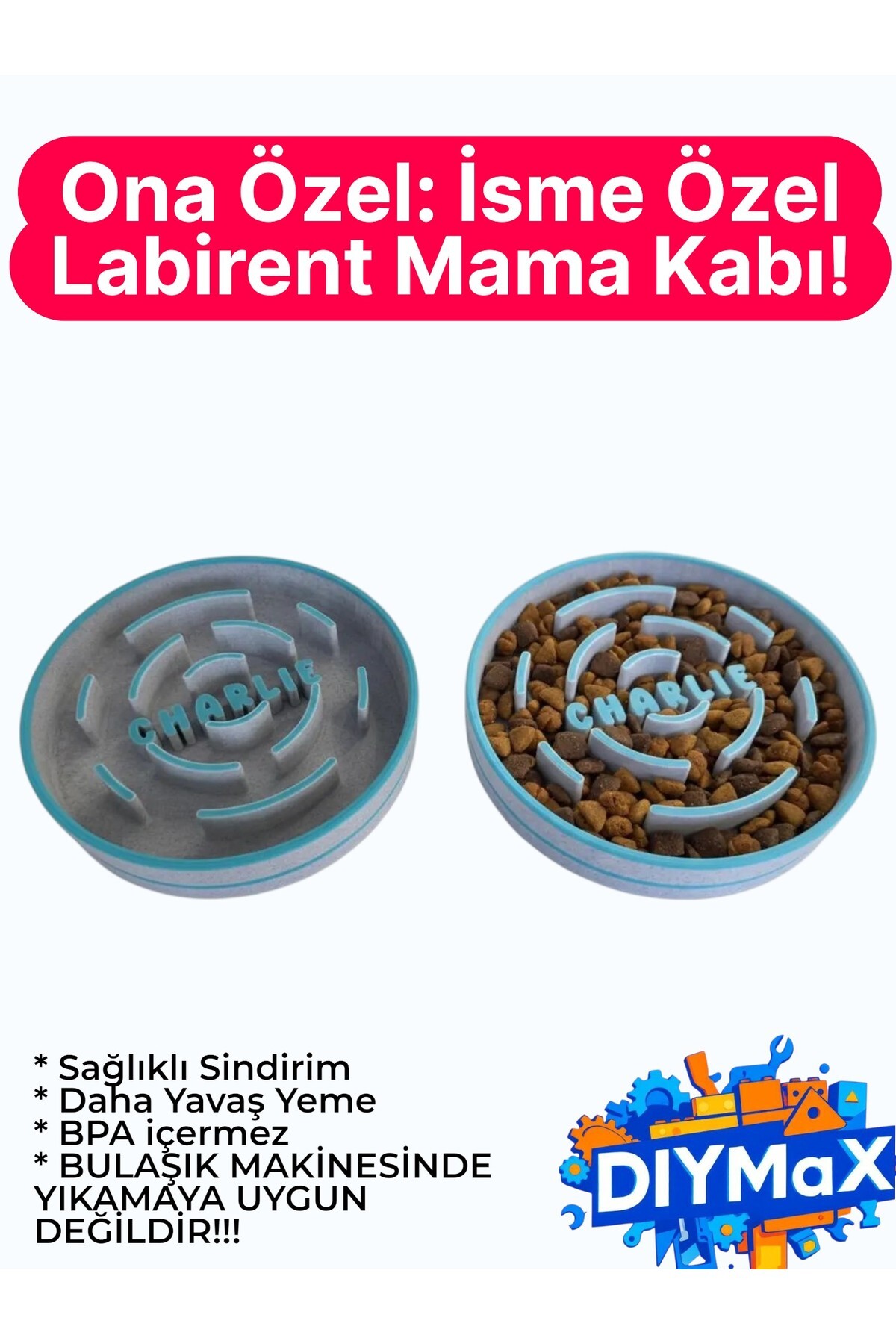 İsimli Hızlı Yemek Önleyici Köpek Mama Kabı - Labirent Tasarım Anti-Stress Diyet Kabı - KÜÇÜK BOY